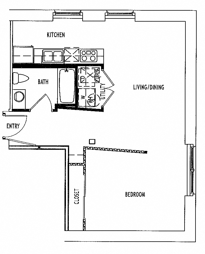 Floor plan for studio, 1 bath, 743 sqft